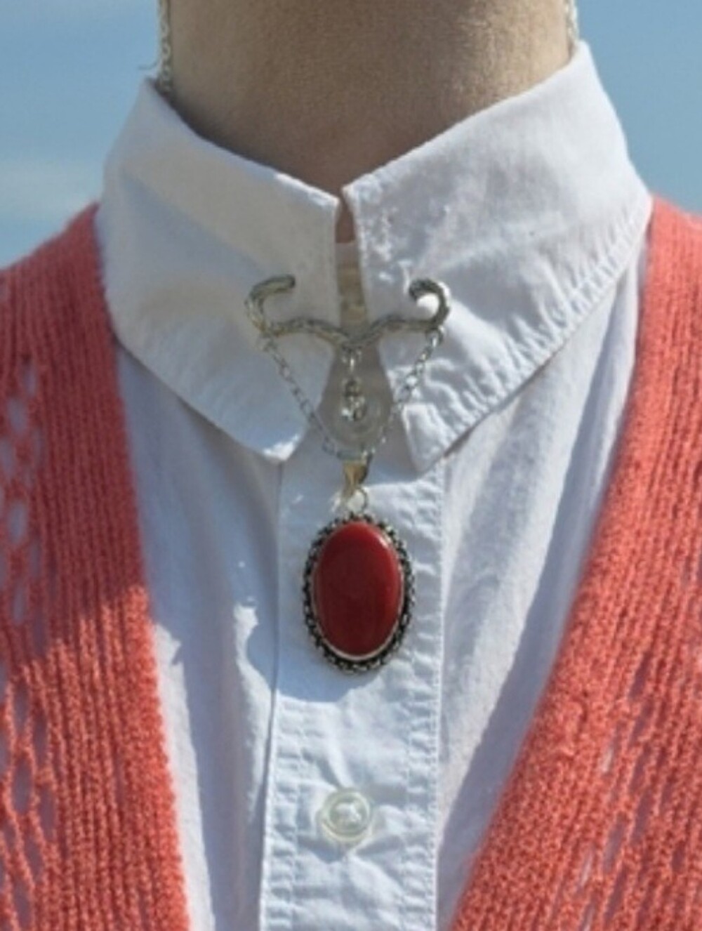 Artisian Silver and Red Chain Brooch
